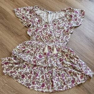 Boho Western Floral Print Tiered Mini Dress